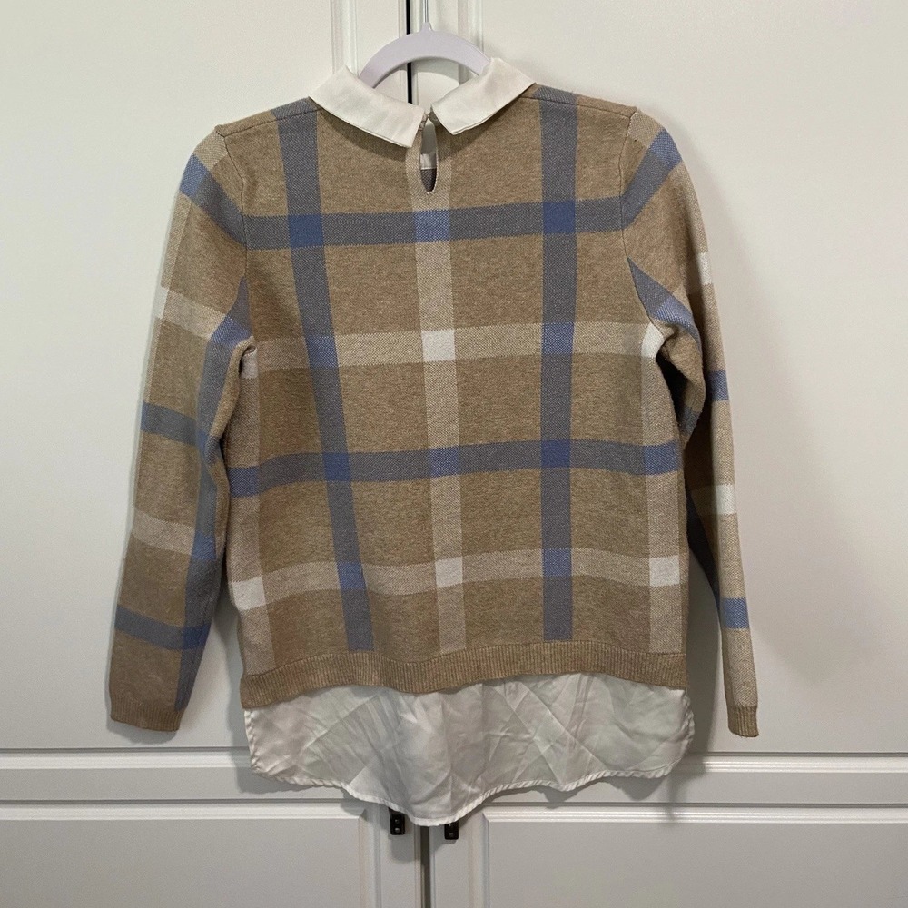 Tahari Plaid Sweater Blouse Layered Look Collared Preppy Academia Workwear M - Picture 3 of 6